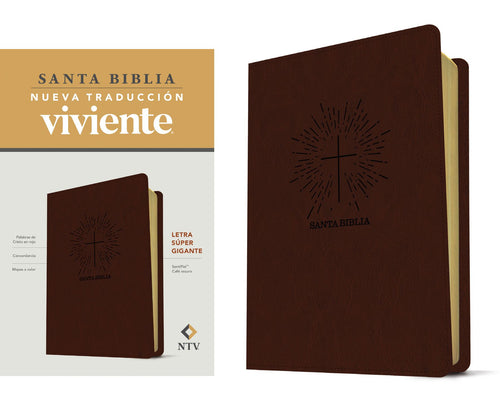 Biblia NTV, Tamaño Manual, Letra Súper Gigante, imitación piel café Cruz