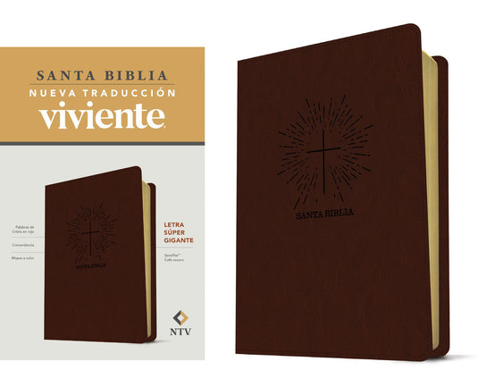 Biblia NTV, Tamaño Manual, Letra Súper Gigante, imitación piel café Cruz