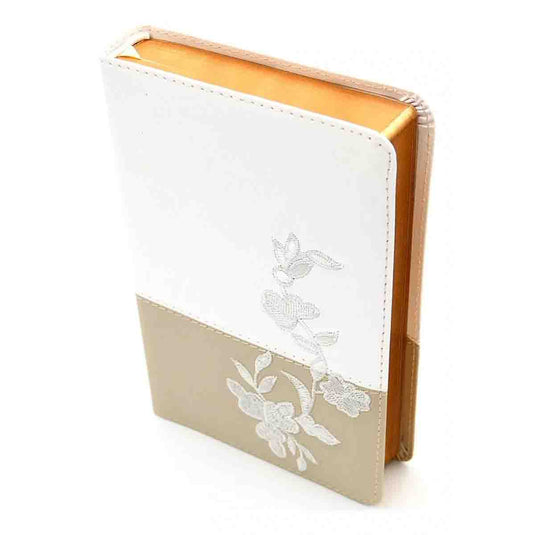 Biblia RVR 1960 Recuerdo de Boda, imitación piel blanco/lino/encaje