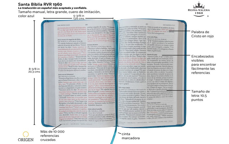 Cargue la imagen en el visor de la galería, Biblia RVR 1960, Letra Grande, Tamaño Manual, símil piel azul
