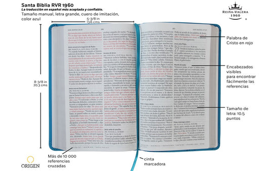 Biblia RVR 1960, Letra Grande, Tamaño Manual, símil piel azul