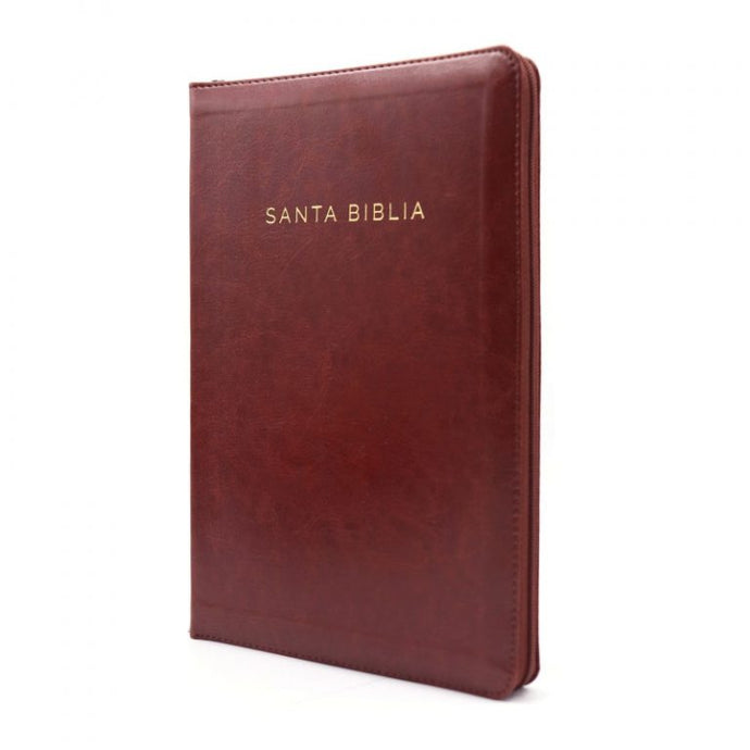 Biblia ultrafina RVR 1960, Tamaño Manual, Cierre zíper, Letra Grande, símil piel café