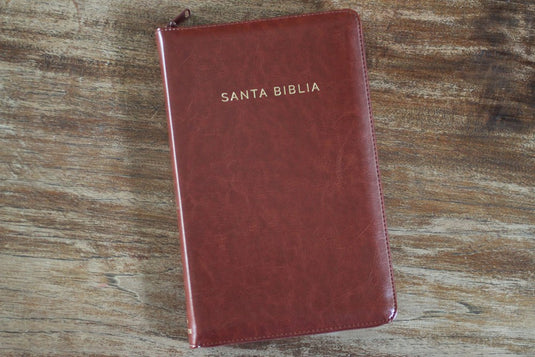 Biblia ultrafina RVR 1960, Tamaño Manual, Cierre zíper, Letra Grande, símil piel café