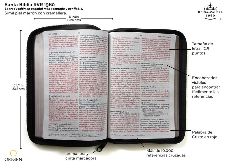 Cargue la imagen en el visor de la galería, Biblia RVR 1960, Letra Grande, Cierre zíper, imitación piel negra
