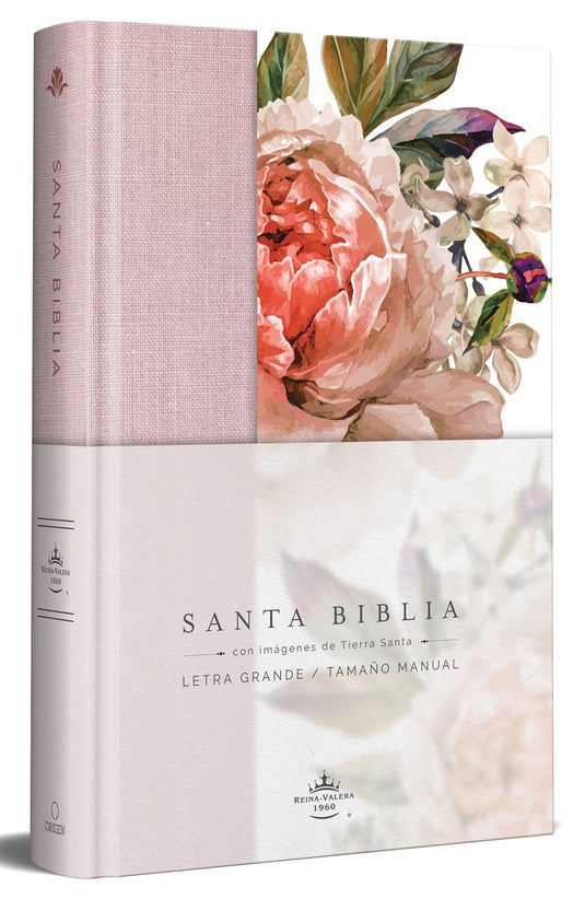 Biblia RVR 1960, Letra Grande, Tamaño Manual, Tapa dura/ tela rosada con flores