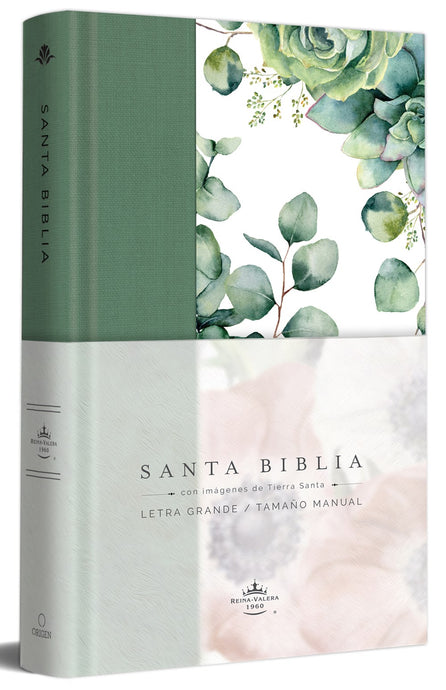 Biblia RVR 1960, Letra Grande, Tamaño Manual, Tapa dura/ tela verde con flores