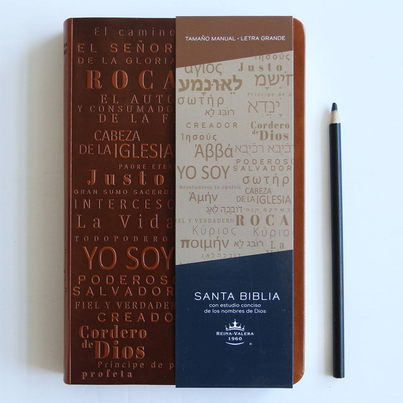 Cargue la imagen en el visor de la galería, Biblia RVR 1960, Letra Grande, Tamaño Manual, simil piel canela con nombres de Dios
