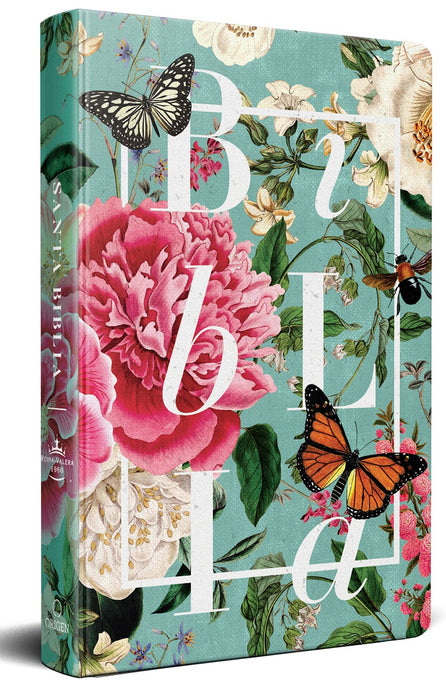 Biblia RVR 1960, Letra Grande, Tamaño Manual, tapa dura flores y mariposas