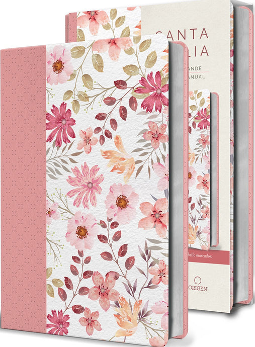 Biblia ultrafina RVR 1960, Letra Grande, Tamaño Manual, imitación piel rosada con flores
