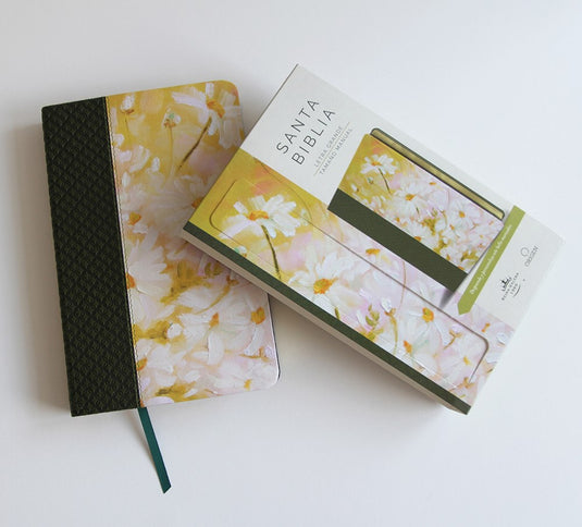 Biblia ultrafina RVR 1960, Letra Grande, Tamaño Manual, imitación piel verde con flores