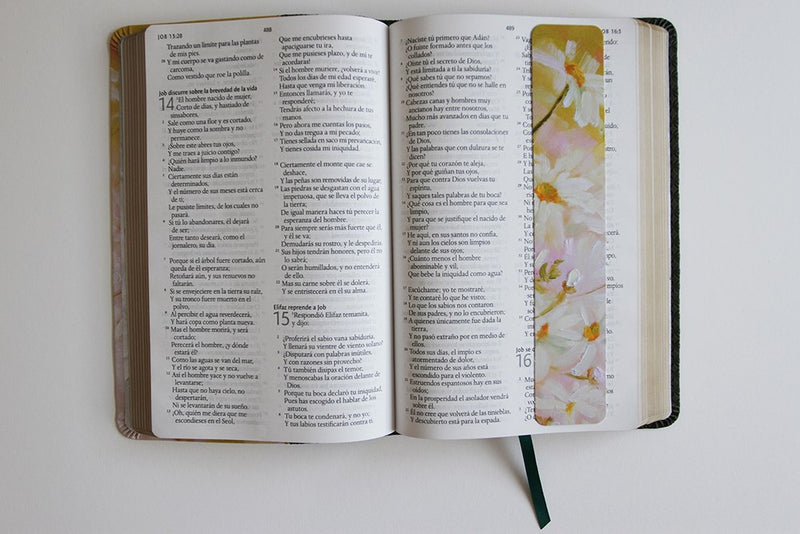 Cargue la imagen en el visor de la galería, Biblia ultrafina RVR 1960, Letra Grande, Tamaño Manual, imitación piel verde con flores
