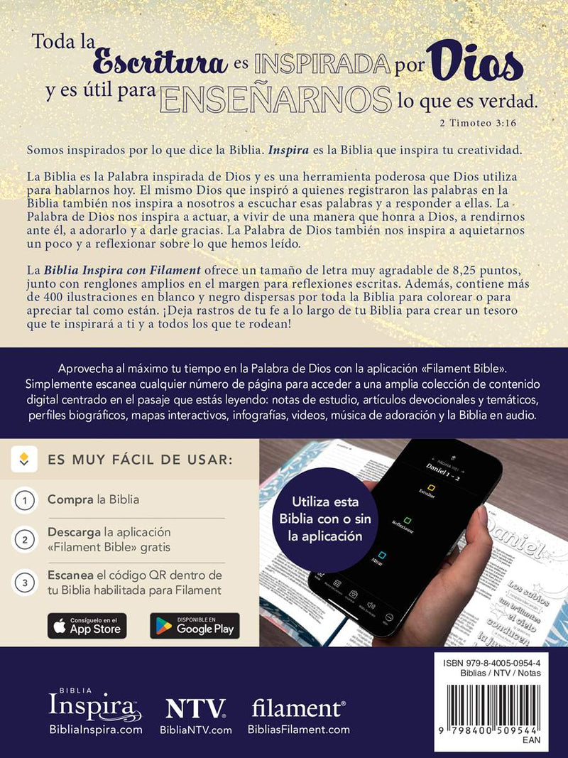 Cargue la imagen en el visor de la galería, Biblia Inspira con Filament NTV (SentiPiel Oro)

