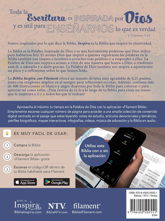 Biblia Inspira con Filament NTV (SentiPiel Acuarela rosa)