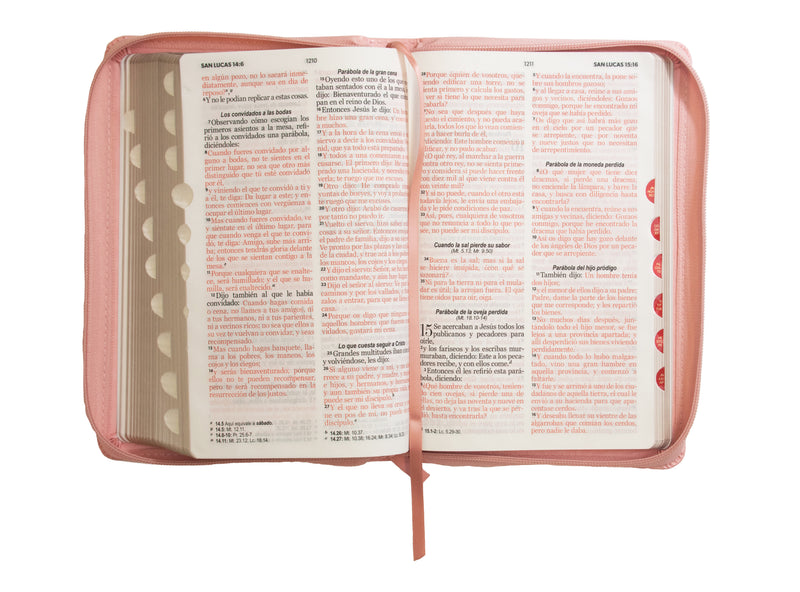 Cargue la imagen en el visor de la galería, Biblia RVR 1960, Letra Grande, Cierre zíper, con índice, imitación piel rosada
