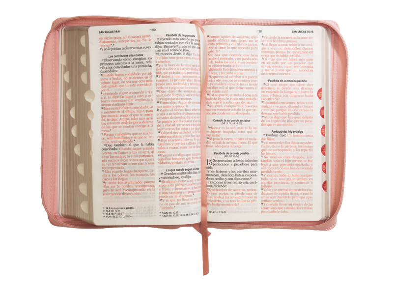 Cargue la imagen en el visor de la galería, Biblia RVR 1960, Letra Grande, Cierre zíper, con índice, imitación piel rosada
