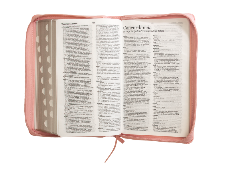 Cargue la imagen en el visor de la galería, Biblia RVR 1960, Letra Grande, Cierre zíper, con índice, imitación piel rosada
