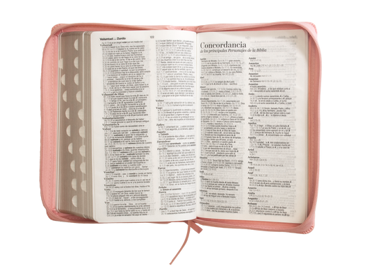 Biblia RVR 1960, Letra Grande, Cierre zíper, con índice, imitación piel rosada