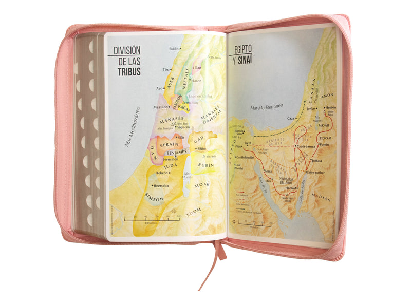 Cargue la imagen en el visor de la galería, Biblia RVR 1960, Letra Grande, Cierre zíper, con índice, imitación piel rosada
