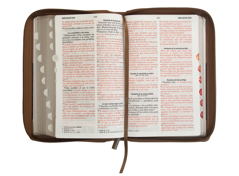 Cargue la imagen en el visor de la galería, Biblia RVR 1960, Cierre zíper, con índice, Letra Grande, imitación piel café
