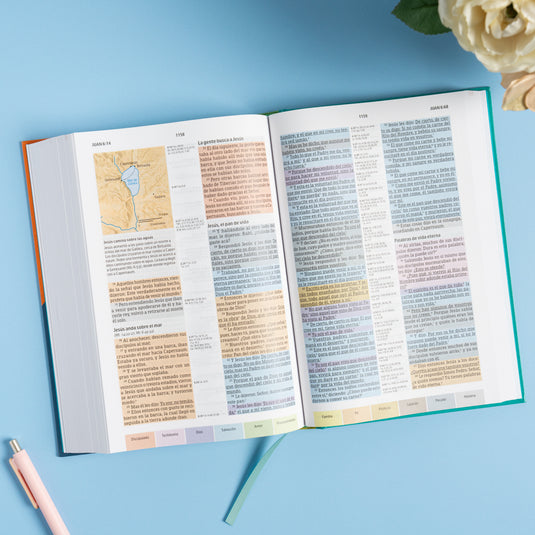 Biblia de Estudio Arcoíris RVR 1960, tapa dura verde multicolor