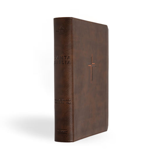 Biblia RVR 1960, Letra Grande, Tamaño Manual, edición especial, símil piel café cruz