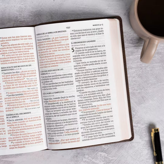 Biblia RVR 1960, Letra Grande, Tamaño Manual, edición especial, símil piel café cruz