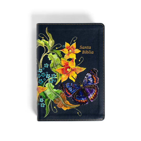 Biblia RVR 1960, Tamaño Manual, Letra Grande, edición especial, símil piel azul mariposa