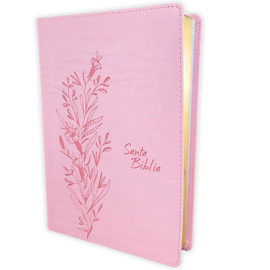 Biblia de referencia en la columna central NTV con Filament, Letra Grande, imitación piel rosa