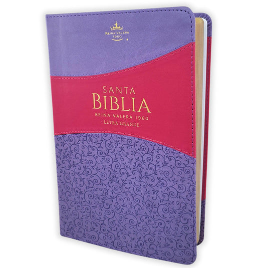 Biblia RVR 1960, Tamaño manual, Letra Grande, imitación piel bitono morada