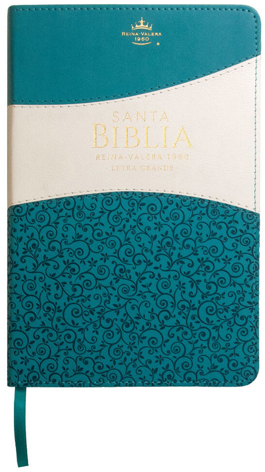 Santa Biblia RVR 1960, Tamaño Manual, Letra Grande, i/piel turquesa/blanco con índice