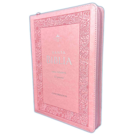 Biblia RVR 1960, Letra Gigante, Cierre zíper, con índice, imitación piel rosada