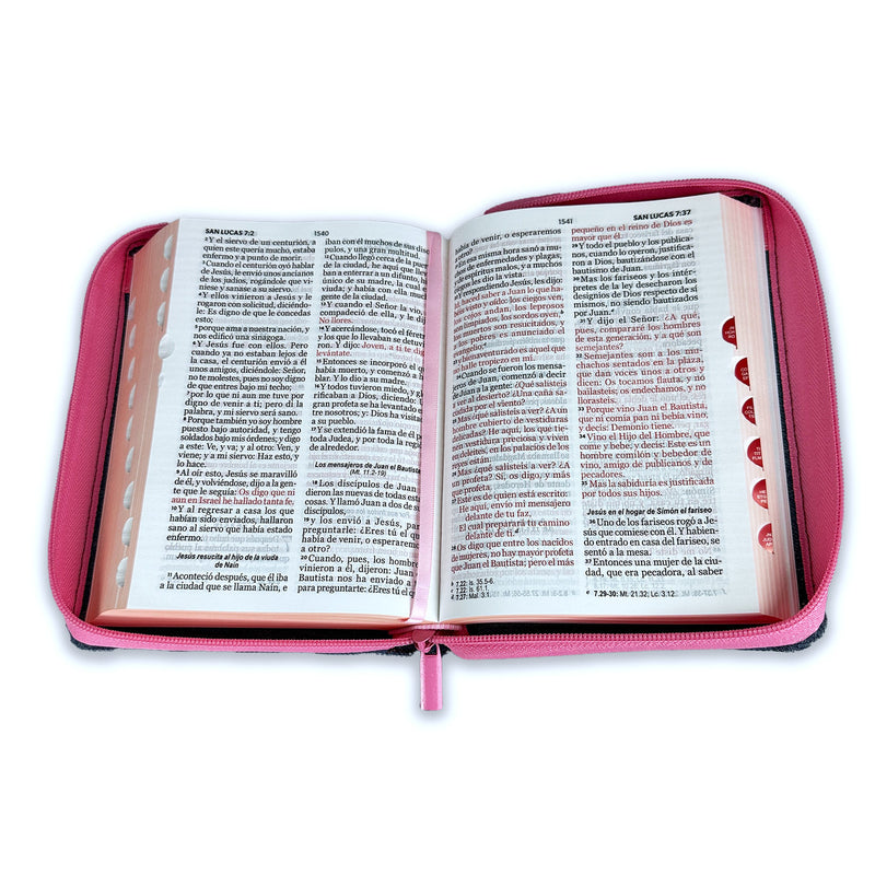 Cargue la imagen en el visor de la galería, Santa Biblia RVR 1960, Jean Cinturón rosa, Cierre Zíper
