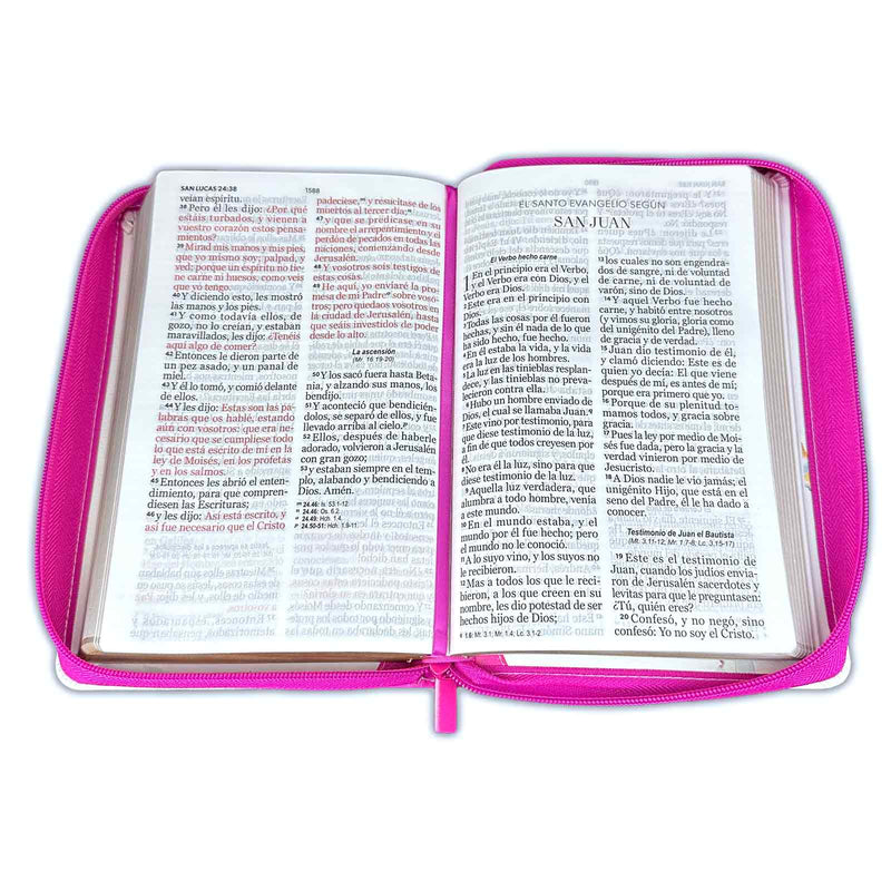 Cargue la imagen en el visor de la galería, Biblia RVR 1960, Letra Gigante, Cierre zíper, imitación piel fucsia Flores
