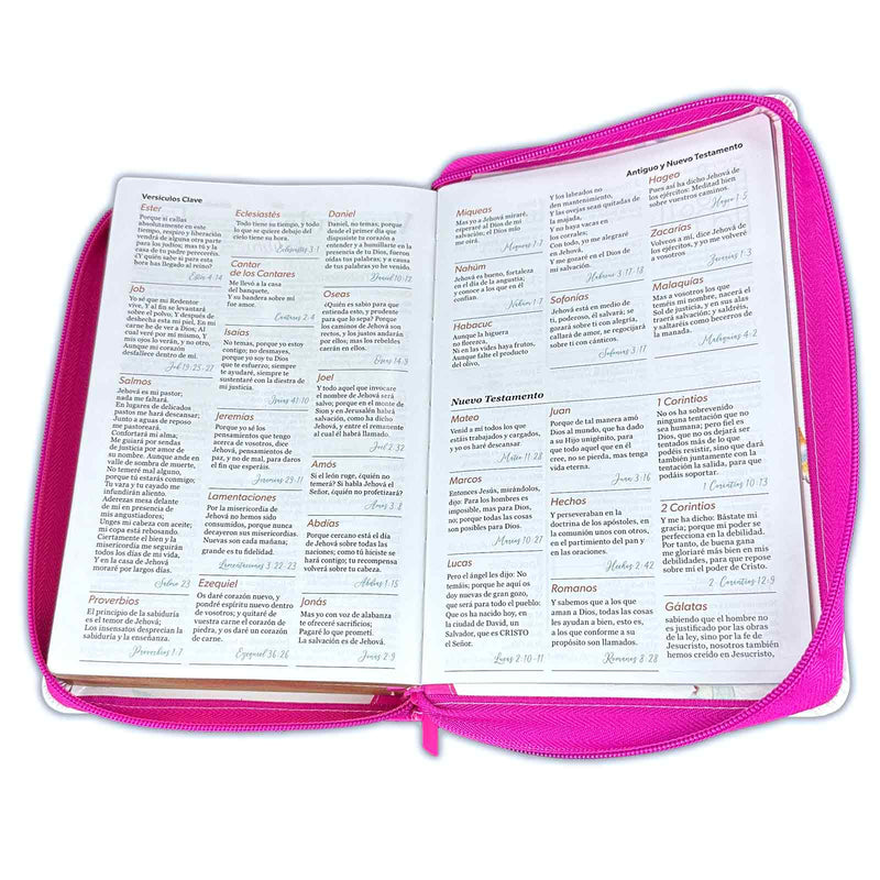 Cargue la imagen en el visor de la galería, Biblia RVR 1960, Letra Gigante, Cierre zíper, imitación piel fucsia Flores

