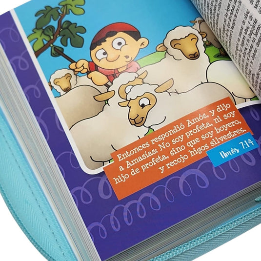 Biblia para niños de bolsillo Mi gran viaje RVR 1960, Cierre zíper, imitación piel turquesa