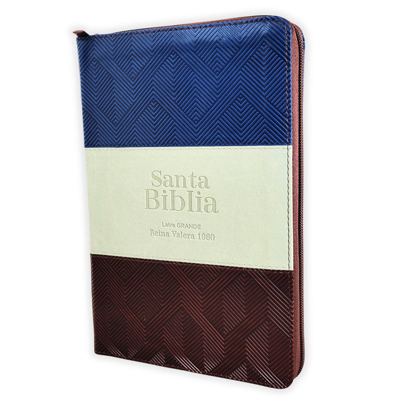 Cargue la imagen en el visor de la galería, Biblia RVR 1960, Letra Grande, Cierre zíper, con índice, imitación piel azul, gris, café
