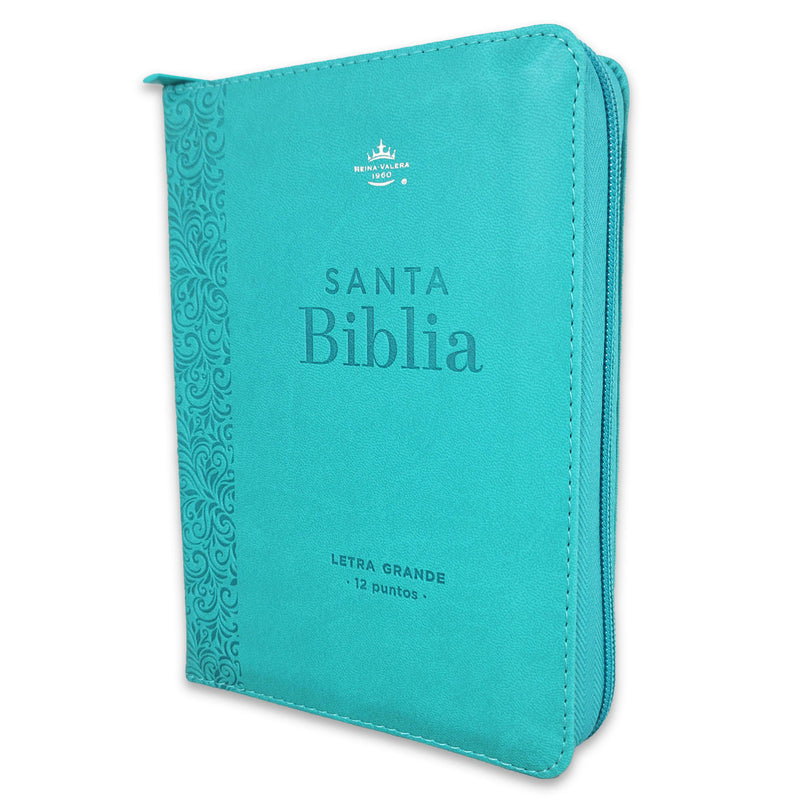 Cargue la imagen en el visor de la galería, Biblia RVR60 RVR 1960, Tamaño Compacto, Letra Grande, Cierre zíper, imitación piel turquesa floral

