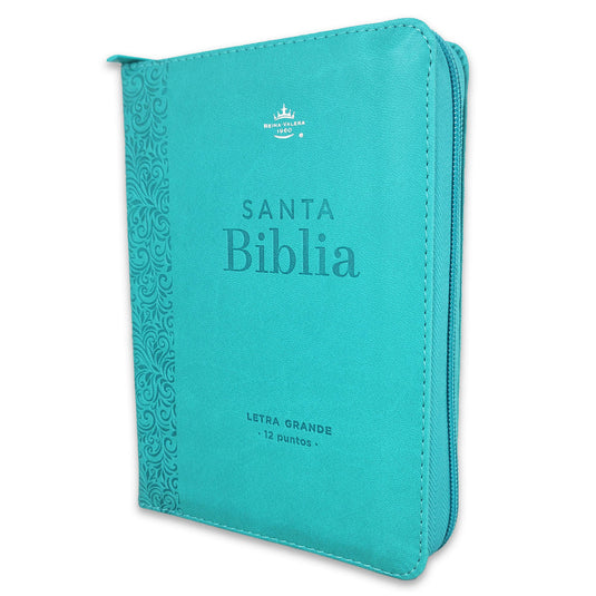 Biblia RVR60 RVR 1960, Tamaño Compacto, Letra Grande, Cierre zíper, imitación piel turquesa floral