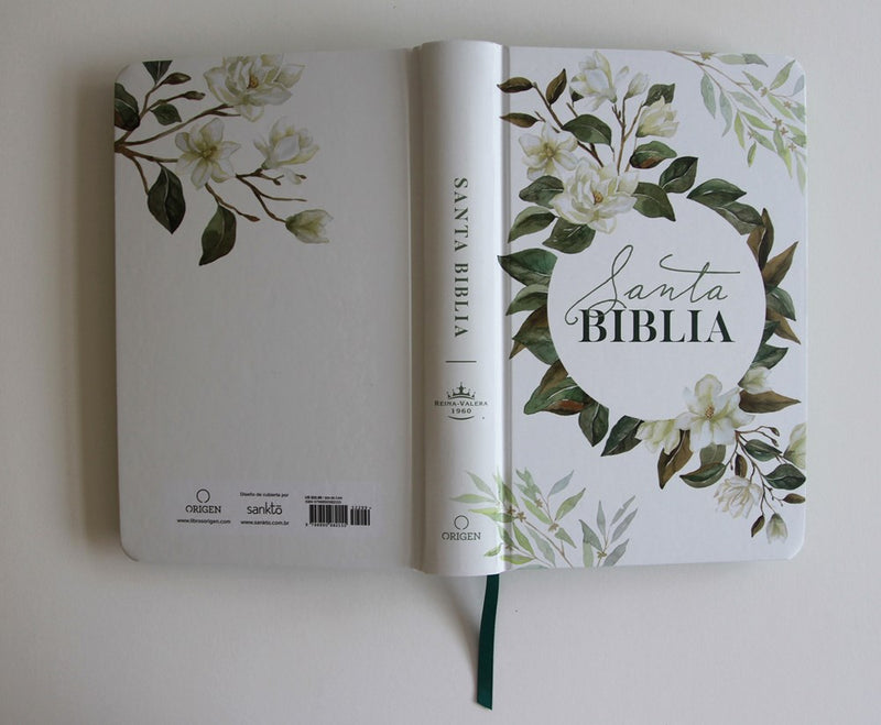 Cargue la imagen en el visor de la galería, Biblia RVR 1960, Letra Grande, Tamaño Manual, tapa dura blanca flores
