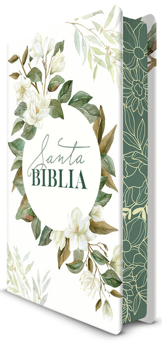 Biblia RVR 1960, Letra Grande, Tamaño Manual, tapa dura blanca flores