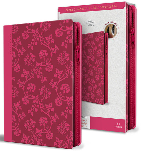 Biblia RVR 1960, Letra Gigante, Cierre zíper, con índice, imitación piel fucsia