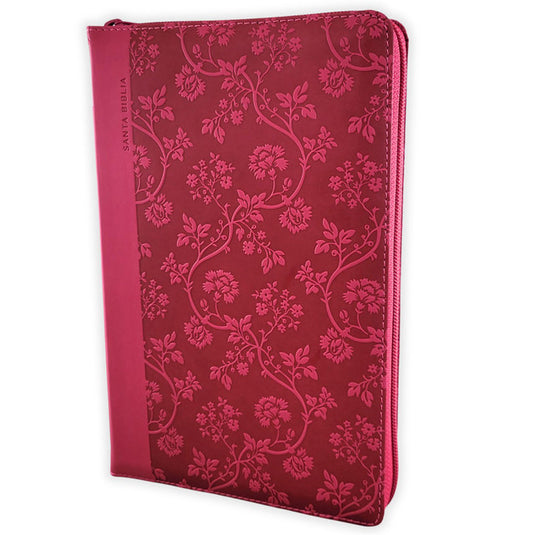 Biblia RVR 1960, Letra Gigante, Cierre zíper, con índice, imitación piel fucsia
