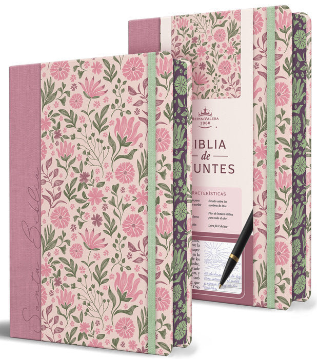 Cargue la imagen en el visor de la galería, Biblia de apuntes RVR 1960, Tapa dura rosada con flores
