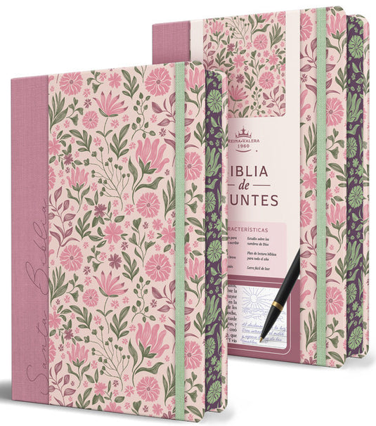 Biblia de apuntes RVR 1960, Tapa dura rosada con flores