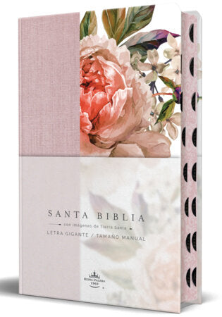 Biblia RVR 1960, Letra Gigante, Tamaño Manual, con índice, Tapa dura/ tela rosada con flores