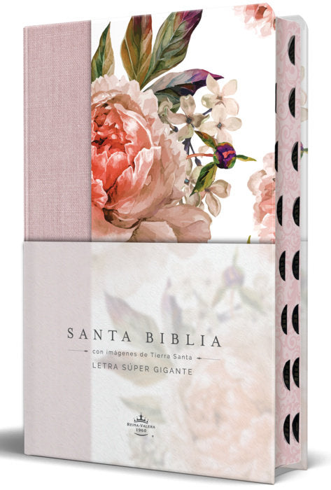 Cargue la imagen en el visor de la galería, Biblia RVR 1960, Letra Súper Gigante, con índice, tapa dura/tela rosa floreada
