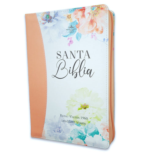Biblia RVR 1960, Tamaño manual, Cierre zíper, con índice, Letra Gigante, imitación piel naranja jardín