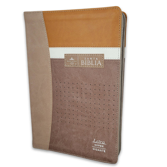 Biblia RVR 1960, Letra Gigante, Cierre zíper, con índice, imitación piel marrón