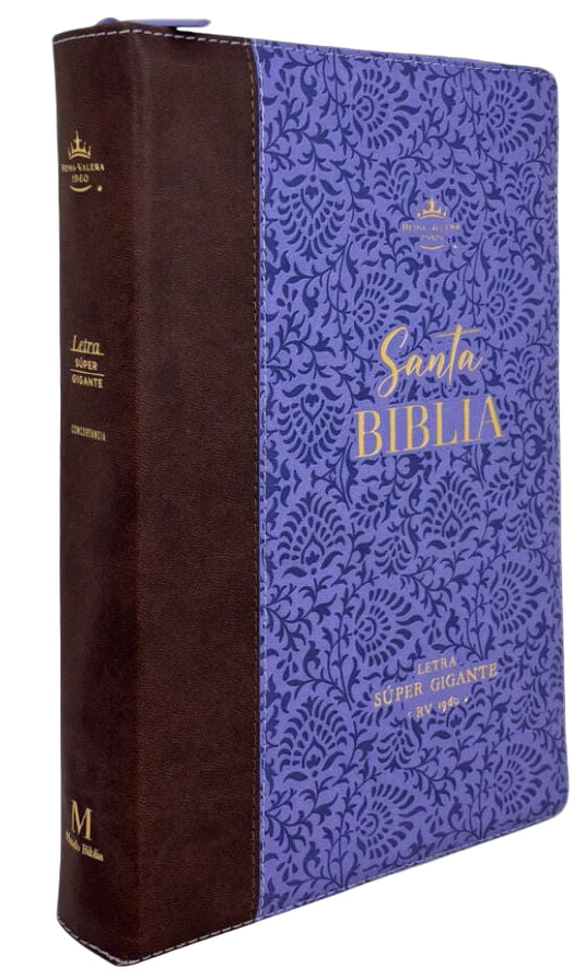 Biblia RVR 1960, Cierre zíper, con índice, Letra Súper Gigante, imitación pie morada
