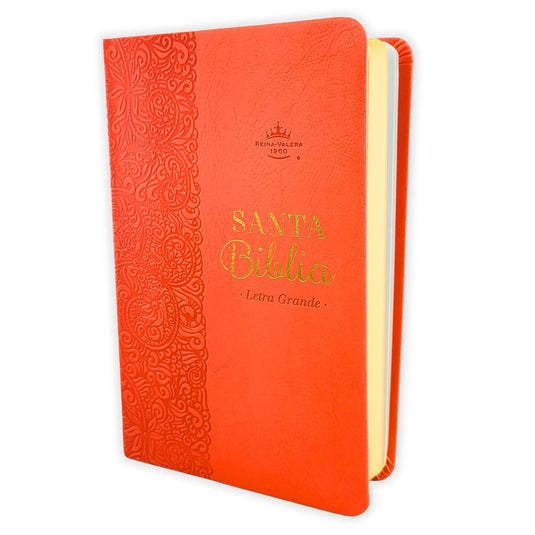 Biblia RVR 1960, Tamaño manual, Letra Grande, imitación piel coral